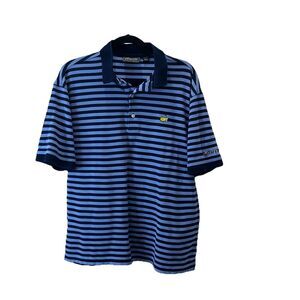 Masters Collection Men’s Large Blue Striped Golf Polo Shirt Pima Cotton Two-Ply